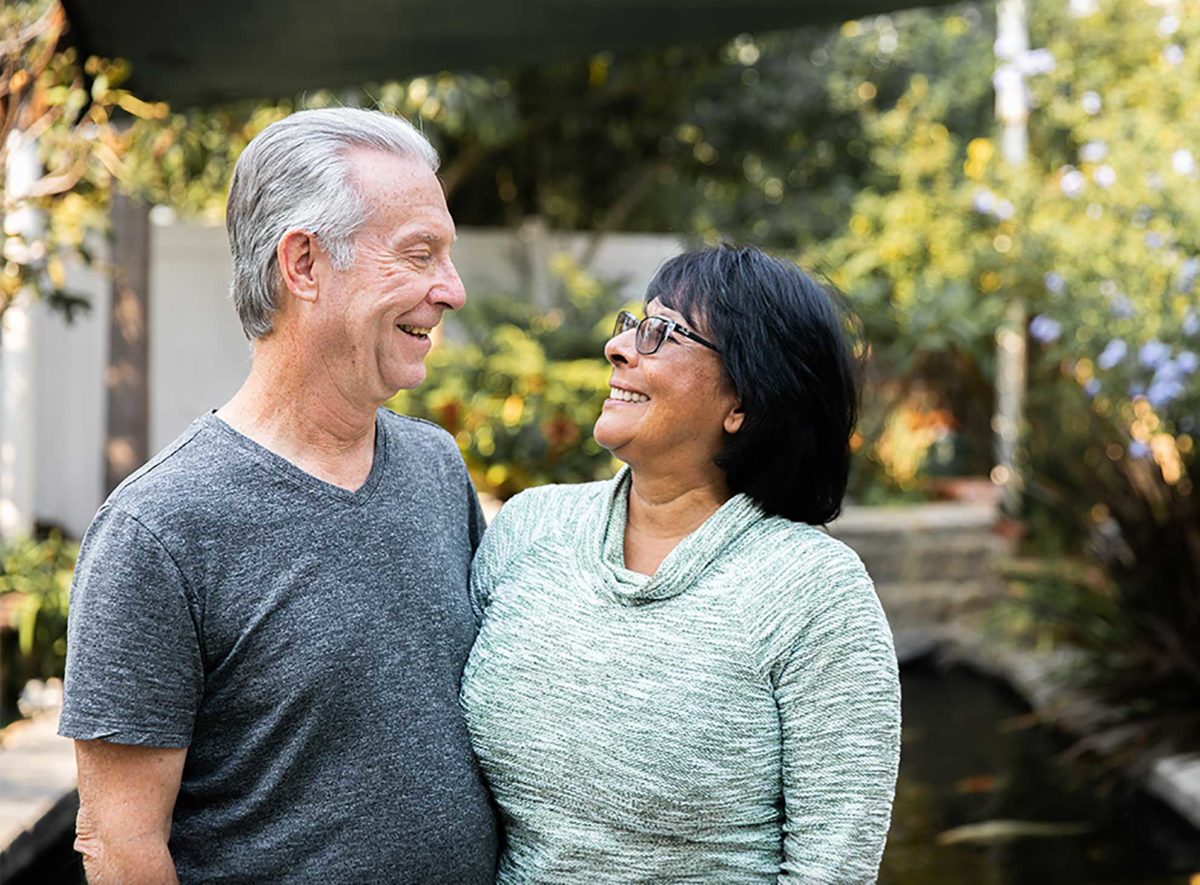 Old Couple looking one another